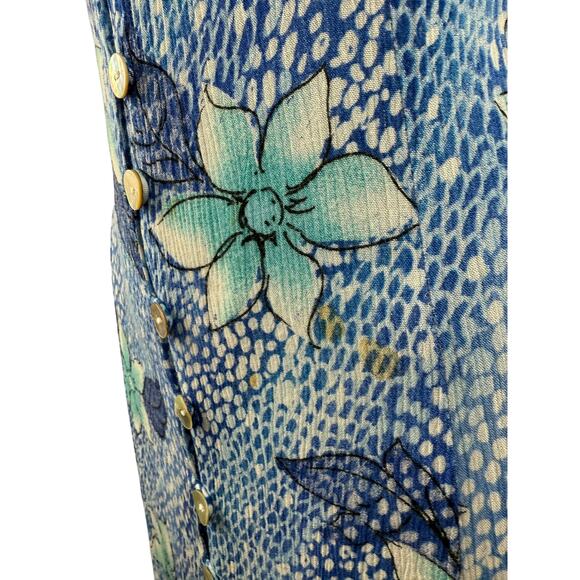 Vintage 1990's pure rayon DRESSBARN blue floral dress with crisscross back - Picture 8 of 8
